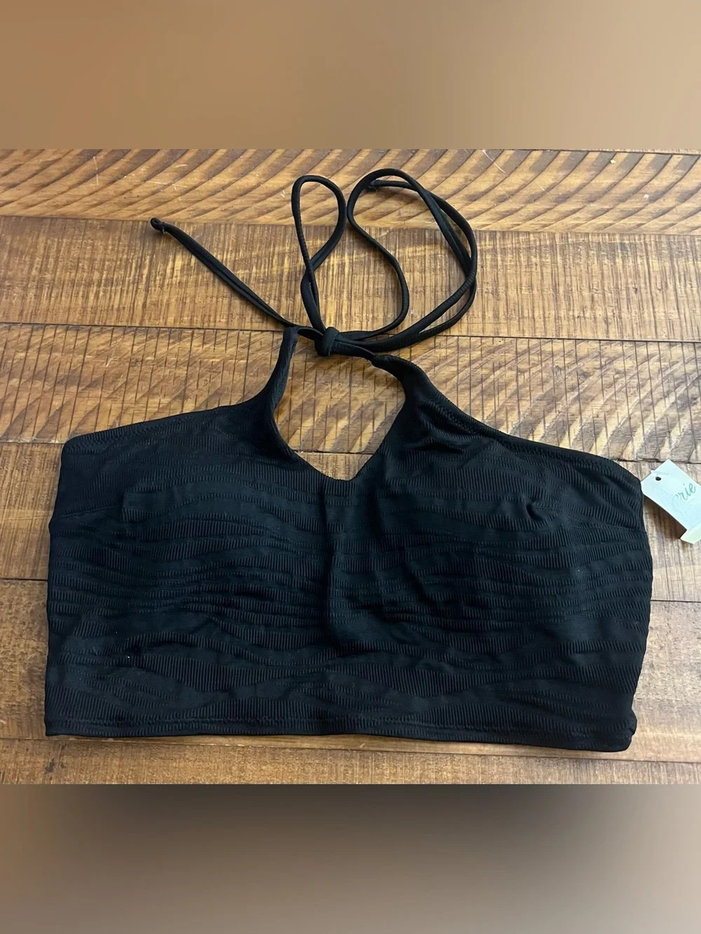 NWT Aerie Jacquard Longline Halter Bikini Top in Black - Sz S